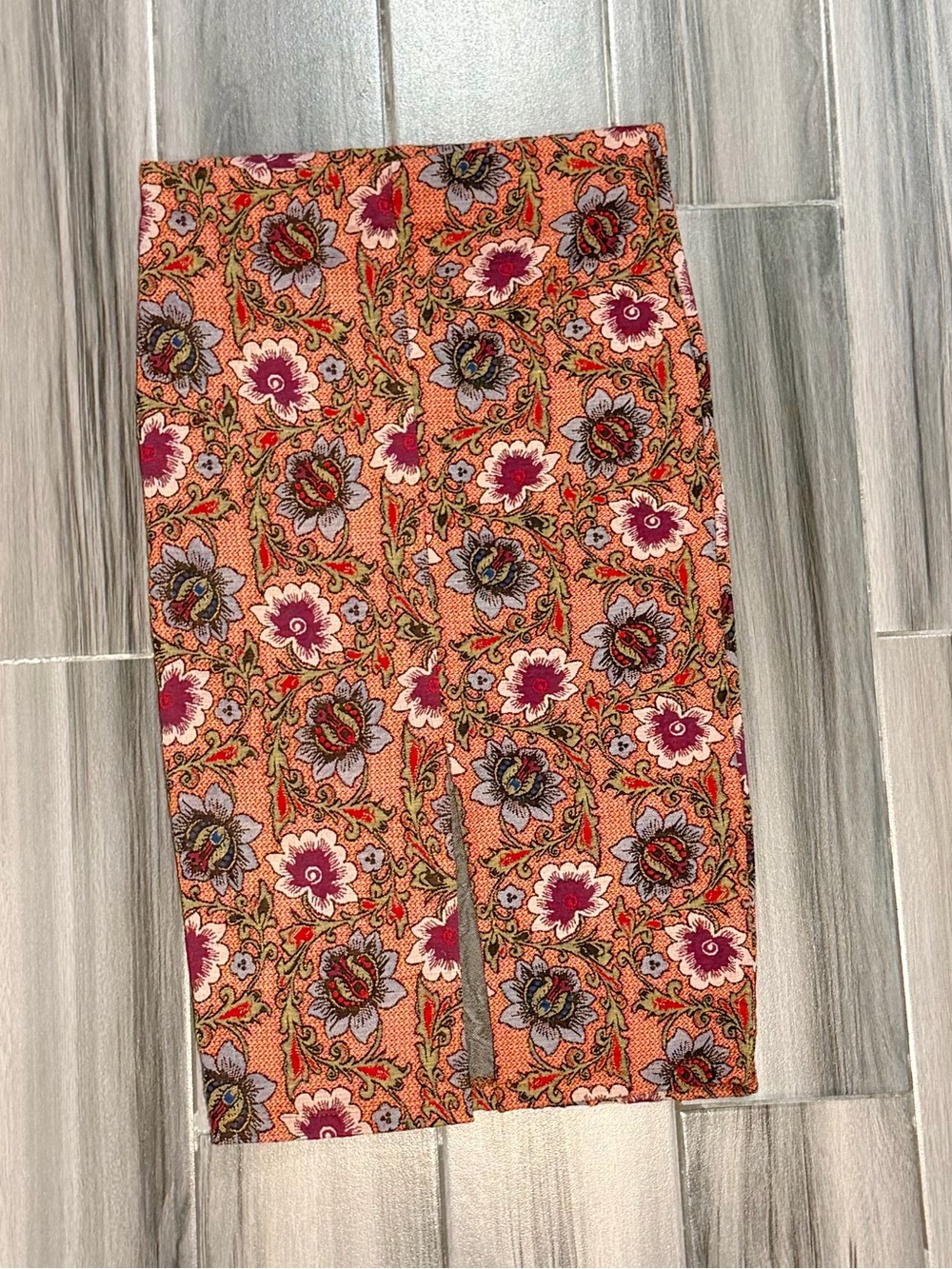 Zara Coral-Orange Floral Pencil Skirt with Magenta Blooms
